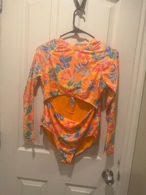 Carter's Bright Orange Floral Long-Sleeve One-Piece Swimsuit